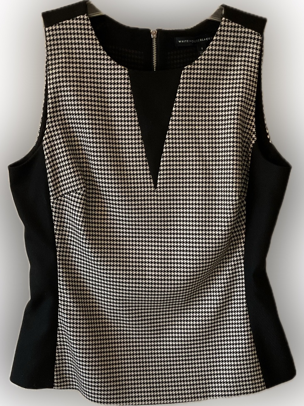White House Black Market Black & White Houndstooth Ponte Shell Size 4